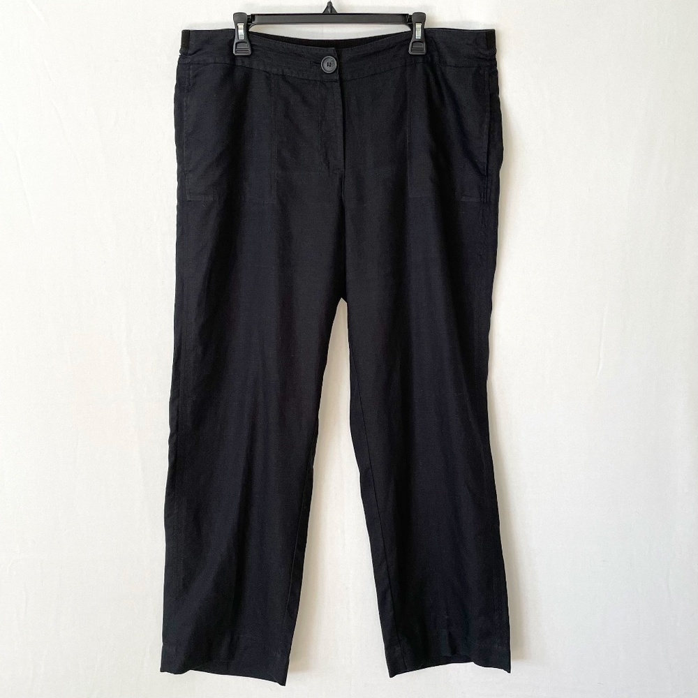 CHICO'S Size 3 US XL Black 100% Linen Wide Straight Leg Pants